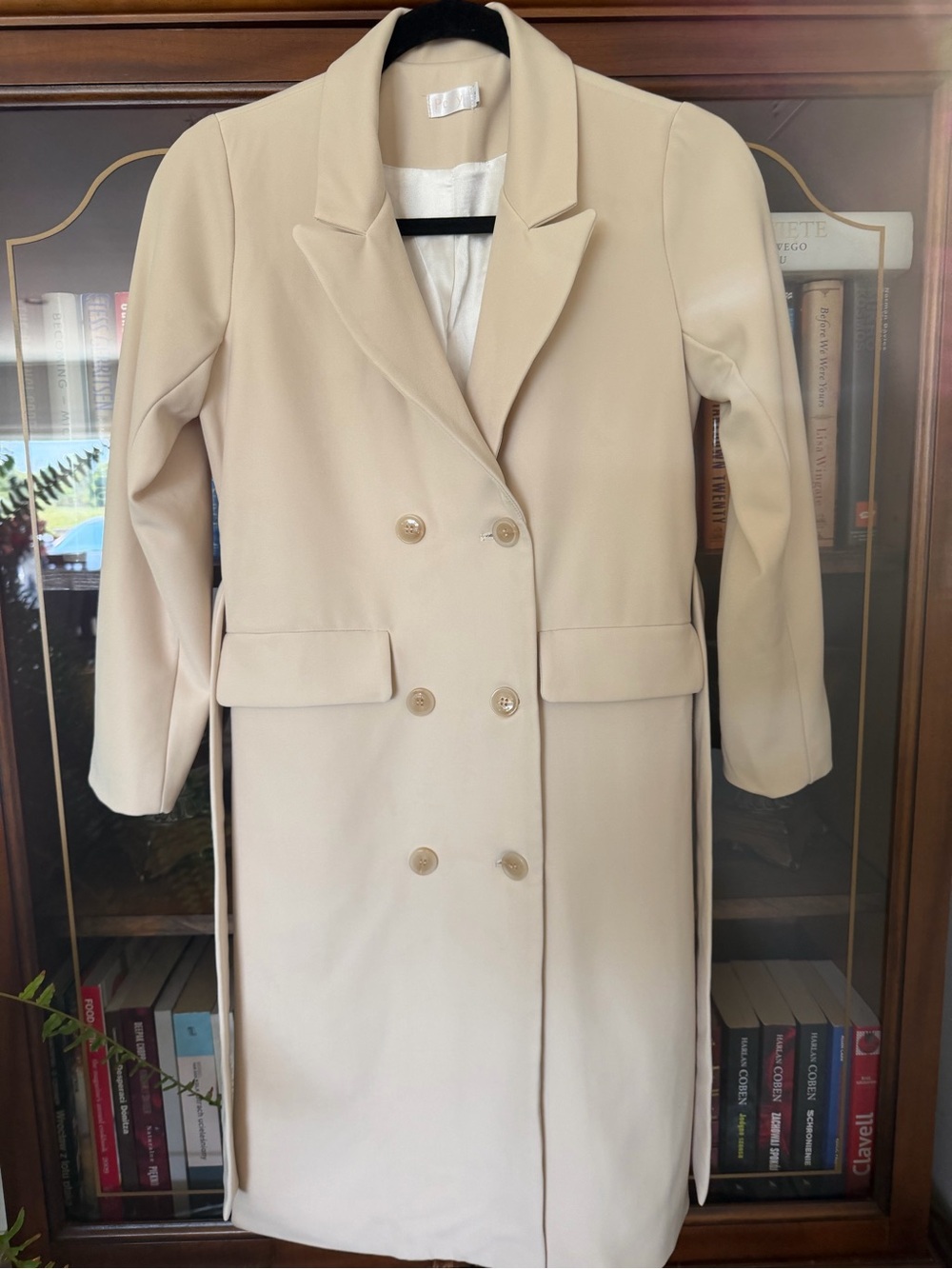 Cream Double-Breasted Belted Trench Coat